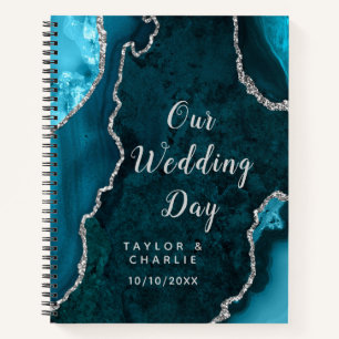 Teal and Silver Agate Wedding Planner Notebook