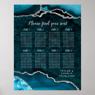 Teal and Silver Agate Wedding Seating Chart