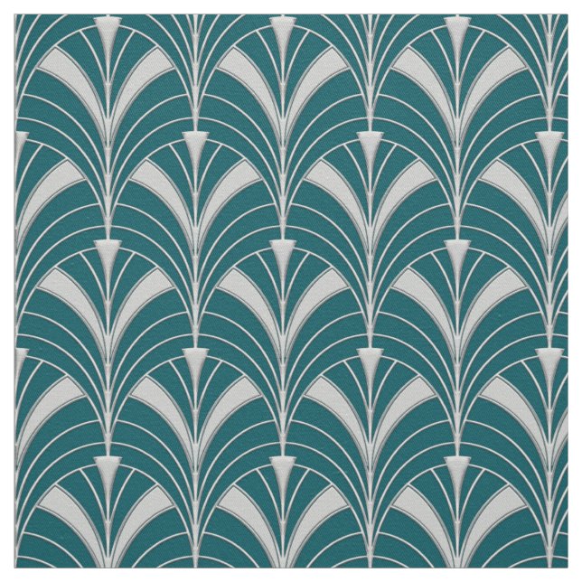 Teal and silver Art Deco Style Fabric (Swatch)