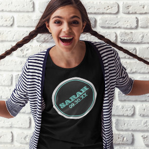 Teal and Silver Bat Mitzvah Name Logo T-Shirt