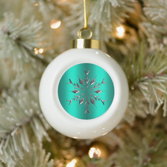 Teal and Silver Christmas Ceramic Ball Christmas Ornament (Tree)