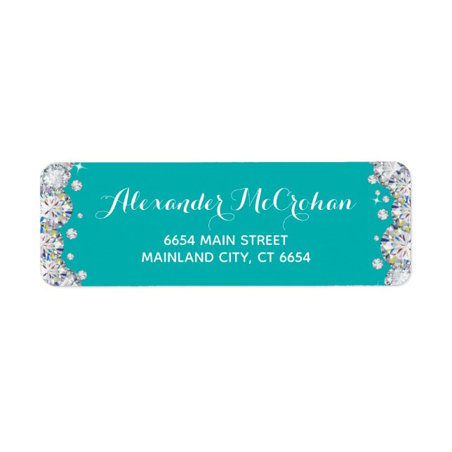 Teal and Silver Diamond Glitter Return Address (Front)
