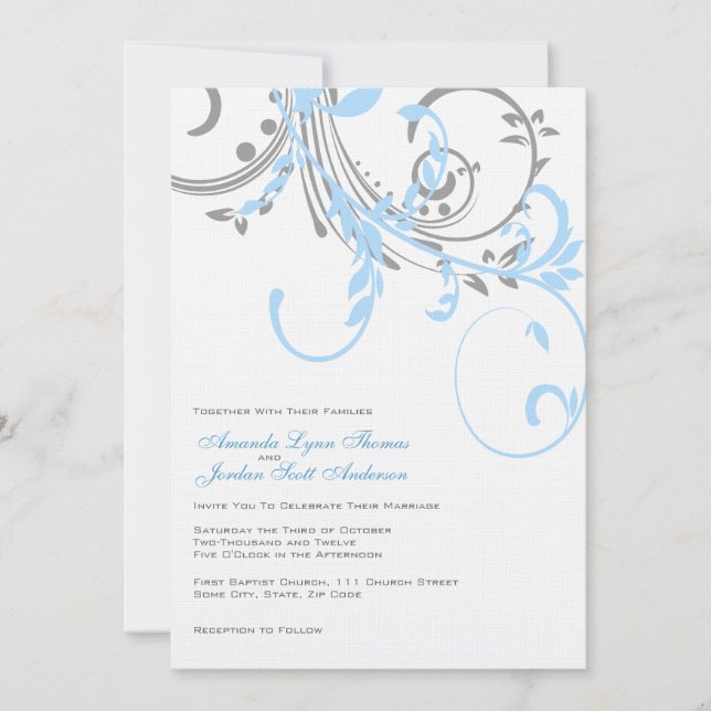 Teal and Silver Double Floral Wedding Invitation (Front)