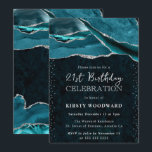 Teal  and Silver Glitter Agate 21st Birthday Invitation<br><div class="desc">Striking teal agate layers flow across the design with natural gemstone banding, accented by shimmering silver glitter edges for a glamorous finish. Elegant typography combines a modern serif with a stylish handwritten script, creating a bold yet refined look against the deep teal backdrop. Perfect for milestone celebrations, this design radiates...</div>