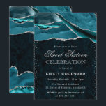 Teal and Silver Glitter Agate Sweet 16 Invitation<br><div class="desc">Deep teal agate bands sweep across the design with natural geode striations, edged in shimmering silver glitter for a luxe, light‑catching finish. Elegant white typography pairs a graceful script “Sweet Sixteen” with refined serif details, set against a rich gemstone backdrop and subtle dotted highlights for extra sparkle. The mood is...</div>