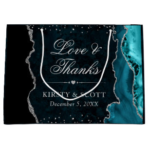 Teal and Silver Glitter Agate Wedding Large Gift Bag