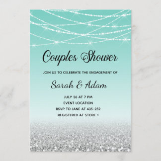 Teal and Silver Glitter Couples Shower Invitation