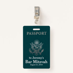 Teal and Silver Passport Bar Mitzvah Party Badge