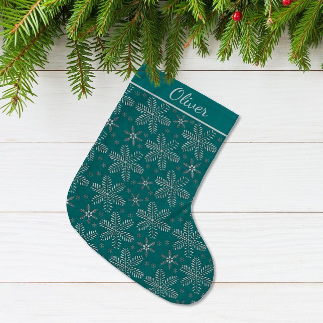 Teal and Silver Personalized Large Christmas Stocking (Creator Uploaded)