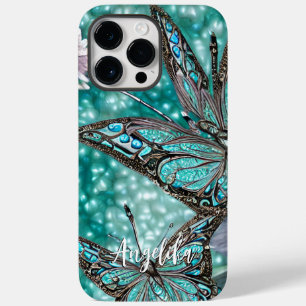 Teal and Silver Personalized Name with Butterfly Case-Mate iPhone 14 Pro Max Case
