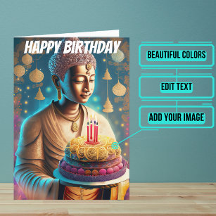 Teal and Tan Buddha Birthday Card