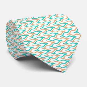 Teal and Tan Wavy Chevron Pattern Tie