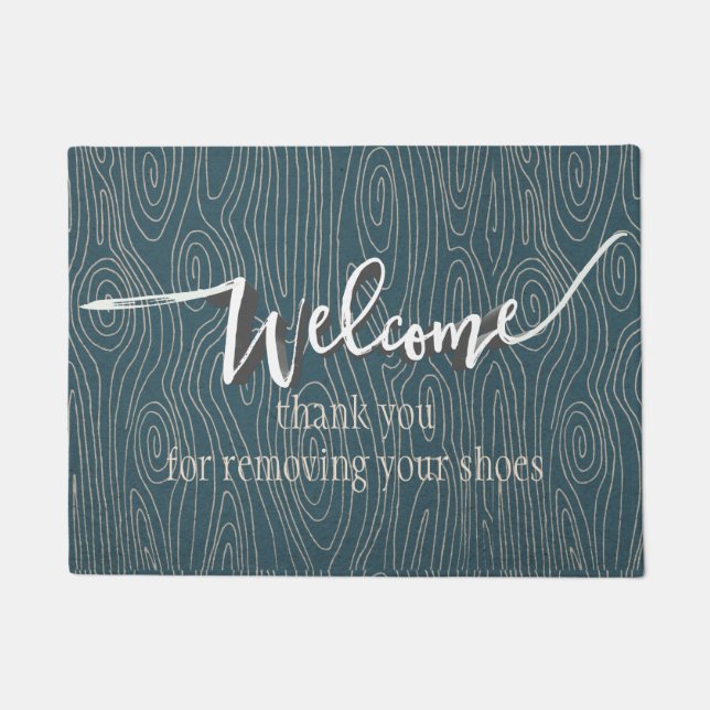 Teal and Taupe Thank You Removing Your Shoes Mat (Front)