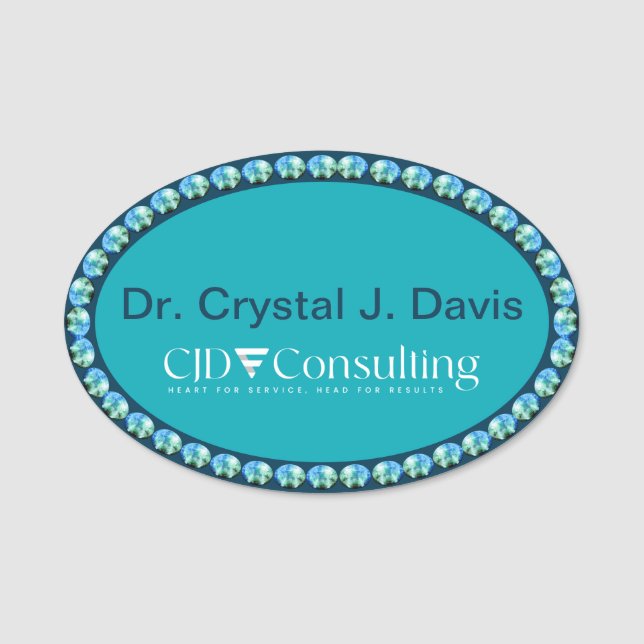 Teal and Teal Bling NAME TAG (Front)