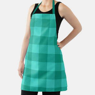 Teal And Turquoise Gingham Plaid Design  Apron