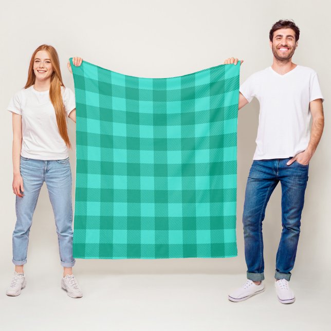 Teal And Turquoise Gingham Plaid Design  Fleece Blanket (Creator Uploaded)