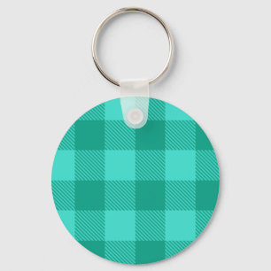 Teal And Turquoise Gingham Plaid Design Keychain