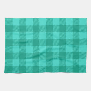 Teal And Turquoise Gingham Plaid Design Kitchen Towel