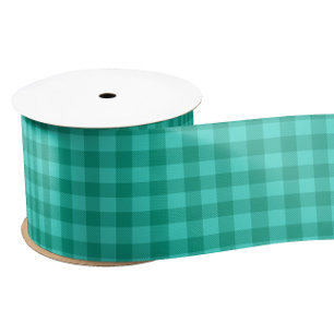 Teal And Turquoise Gingham Plaid Design Satin Ribbon