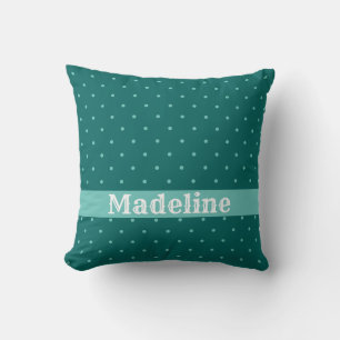 Teal and Turquoise Polka Dots Custom Name Throw Pillow