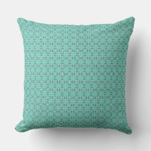 Teal and Turquoise Small Geo Print Outdoor Pillow