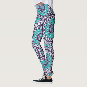 Teal and Violet Abstract Mandala Pattern Leggings