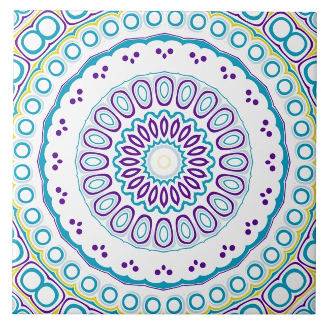 Teal and Violet Mandala Pattern Tile (Front)
