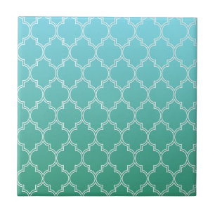 Teal and White Abstract Geometric Pattern Tile