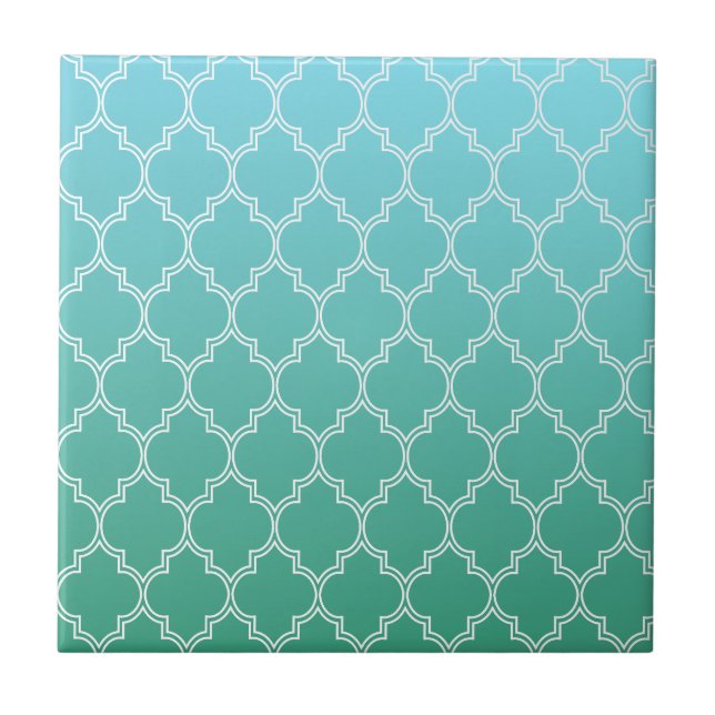 Teal and White Abstract Geometric Pattern  Tile (Front)