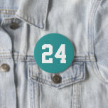 Teal and White Athlete Jersey Number 3 Inch Round Button<br><div class="desc">Cheer on your favourite sports team, football player or just show off your school pride with a custom personalized spirit button! Personalize with a player's jersey number or other custom text. Perfect for football, basketball, baseball and soccer games! Create custom pins for the whole team, cheerleaders, parents and siblings to...</div>