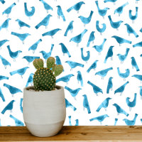 Teal and White Birds Watercolor Art