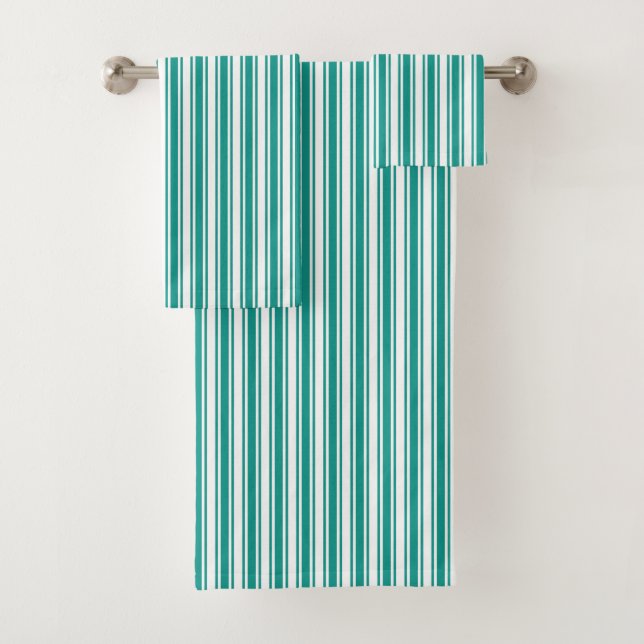 Teal and white candy stripes bath towel set (Insitu)