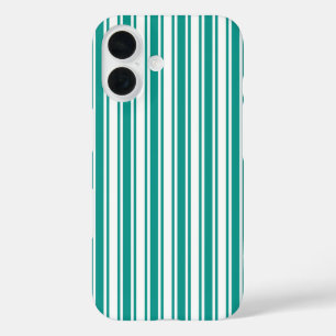 Teal and white candy stripes iPhone 16 case