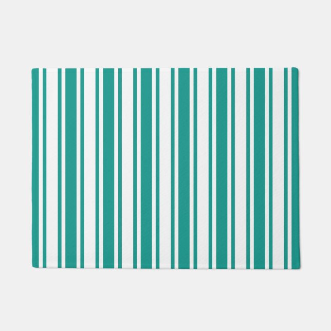 Teal and white candy stripes doormat (Front)