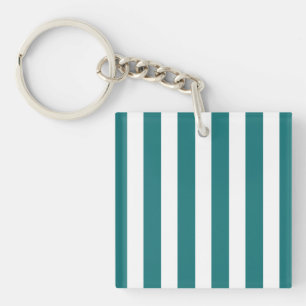 Teal and white candy stripes keychain