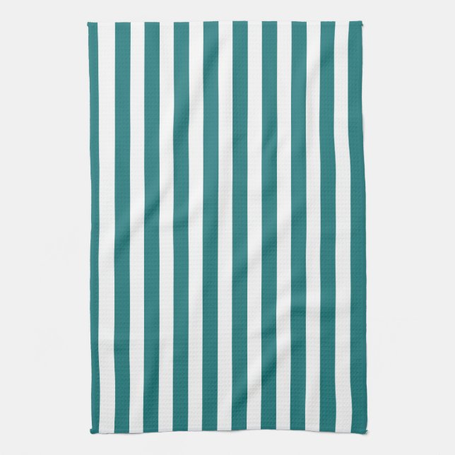 Teal and white candy stripes kitchen towel (Vertical)