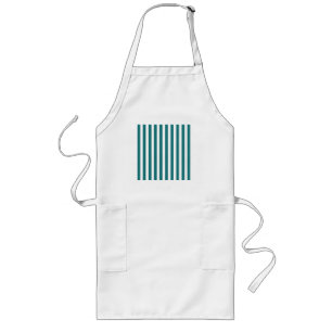 Teal and white candy stripes long apron