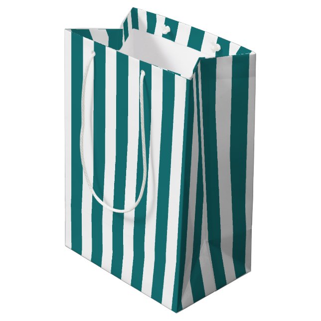 Teal and white candy stripes medium gift bag (Back Angled)