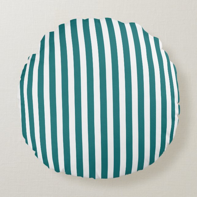 Teal and white candy stripes round pillow (Front)