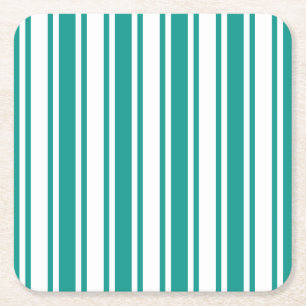 Teal and white candy stripes square paper coaster