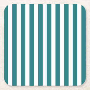 Teal and white candy stripes square paper coaster