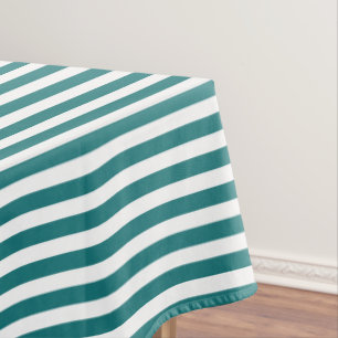 Teal and white candy stripes tablecloth