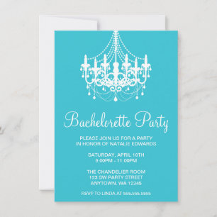 Teal and White Chandelier Bachelorette Party Invitation