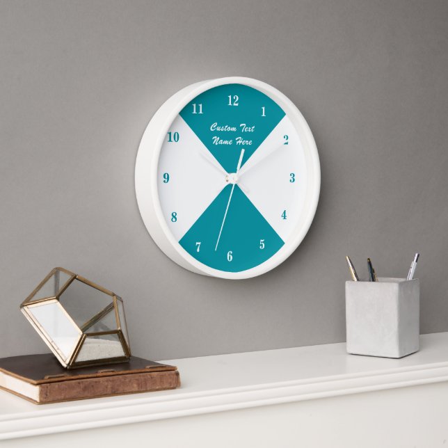 Teal and White Check Clock Custom Text and Colours (Office)
