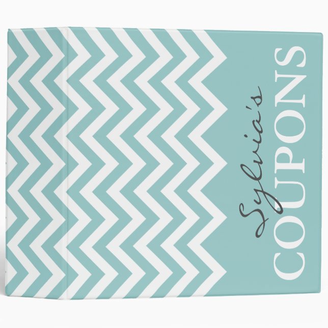 Teal and white chevron pattern coupon binder book (Front/Spine)