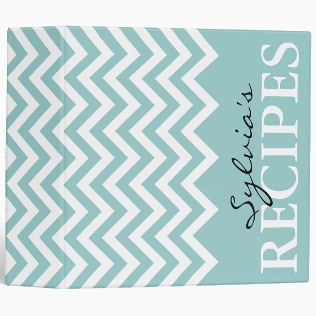 Teal and white chevron pattern recipe binder book (Front/Spine)