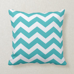 Teal And White Chevron Stripes Throw Pillow