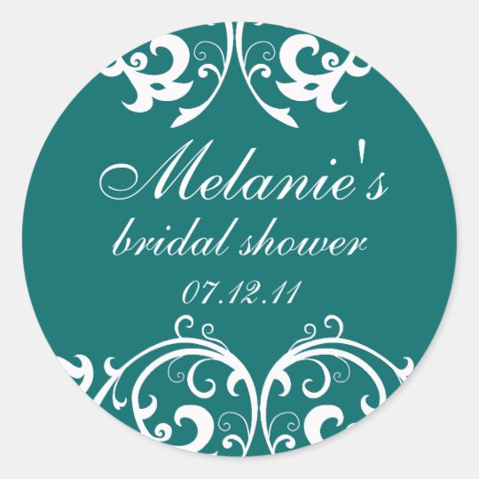 Teal and White Damask Bridal Shower Sticker
