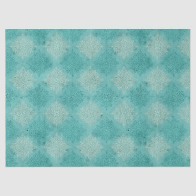 Teal and White Damask Decoupage Tissue Paper (Front)