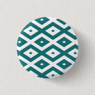 Teal and white diamond pattern 1 inch round button